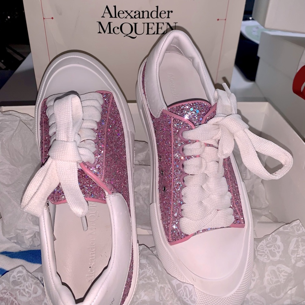 Alexander McQueen Wmns Deck Plimsoll Low Rose Gold | Glitter (Limited Edition)